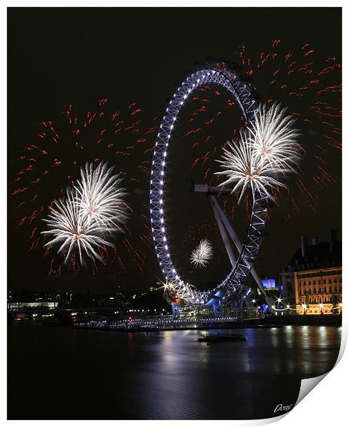 Fire works and the London Eye Print by Doug McRae