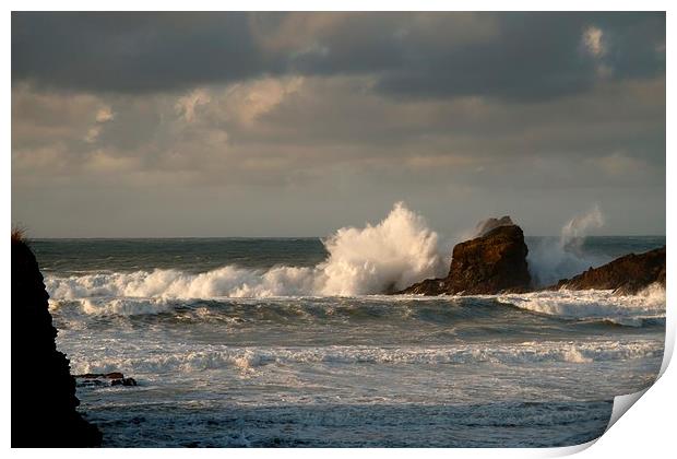 Crashing Waves at Trevone Bay Print by Samantha Higgs