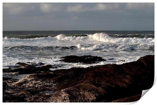 Rocks and Waves, Trevone Bay, Cornwall Print by Samantha Higgs