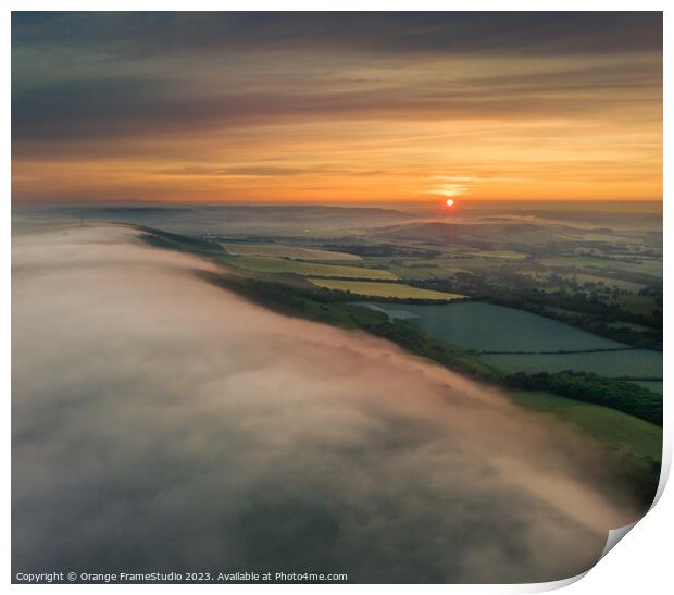 Firle Beacon misty Sunset Print by Orange FrameStudio