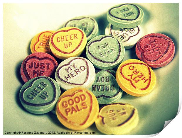 Love heart sweets. Print by Rosanna Zavanaiu