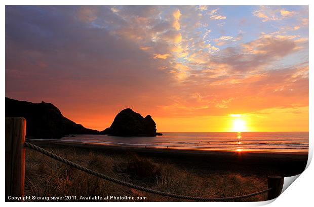 Surfers Sunset at Phia Beach NZ Print by craig sivyer