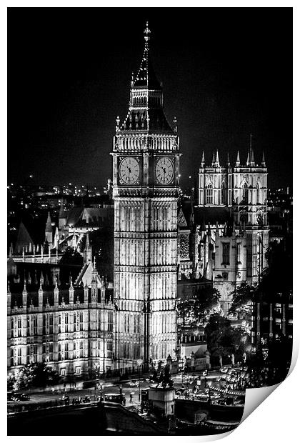 Big Ben night mono Print by Sean Wareing