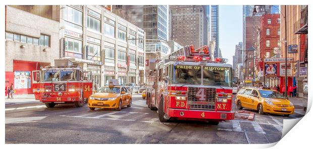 Fire Engines & Yellow Cabs New York Print by peter tachauer
