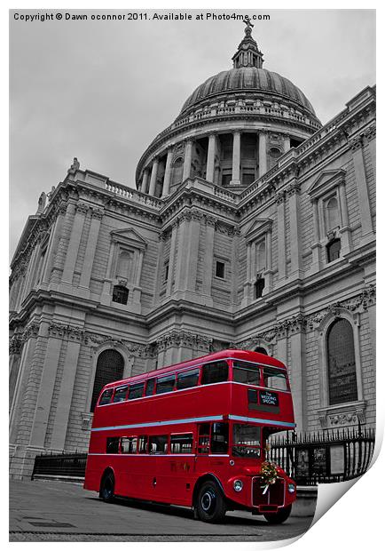Red London Bus at St. Paul's Print by Dawn O'Connor