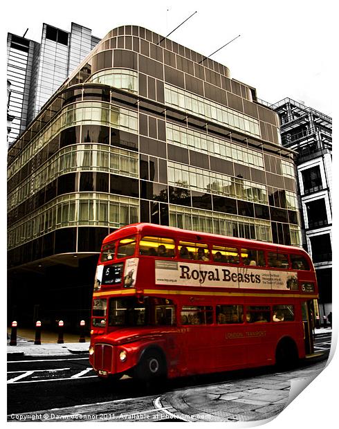 Express Building and London Bus Print by Dawn O'Connor