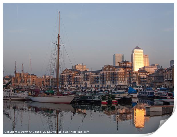 Sunset on Limehouse Basin Print by Dawn O'Connor