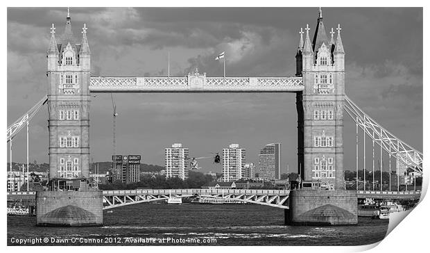 Helicopters at Tower Bridge Print by Dawn O'Connor