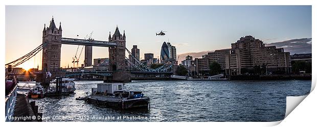 Helicopter at Tower Bridge Print by Dawn O'Connor