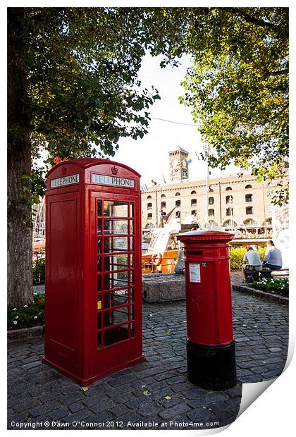 Red Telephone Box and Post Box Print by Dawn O'Connor
