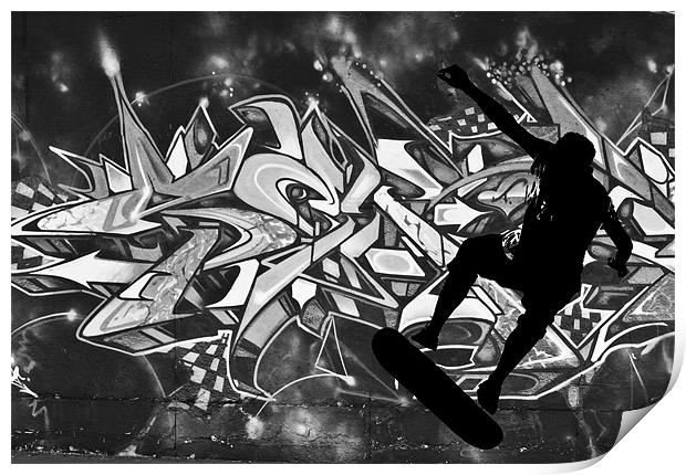 Skateboarder with Graffitti Background Print by Dawn O'Connor