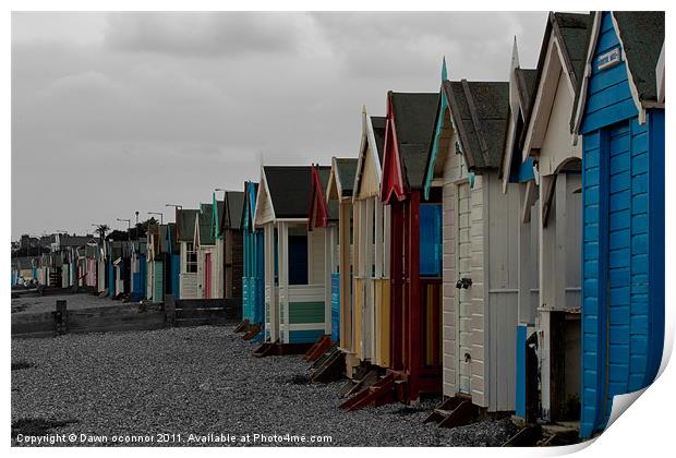 Southend on Sea Beach Huts Print by Dawn O'Connor