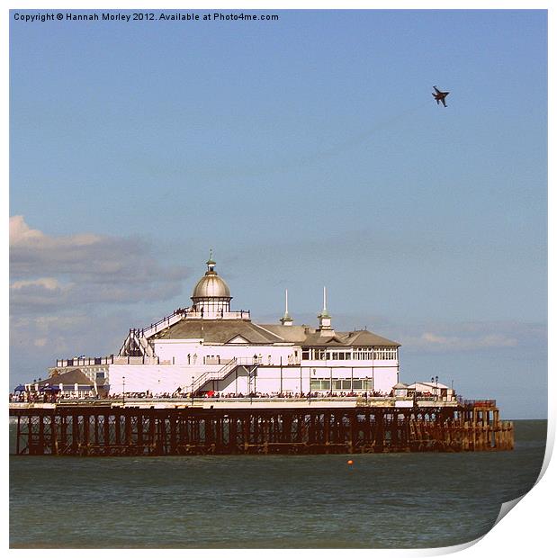 F-16 Flying Over Pier Print by Hannah Morley