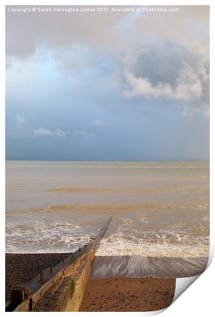 Stormy day, St Margarets Bay, Kent Print by Sarah Harrington-James