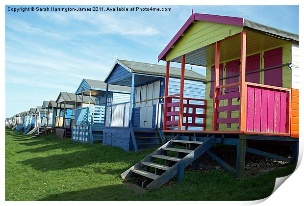 Beach huts at Tankerton, Kent Print by Sarah Harrington-James