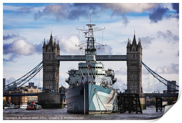 Tower Bridge & HMS Belfast Print by Joanne Wilde