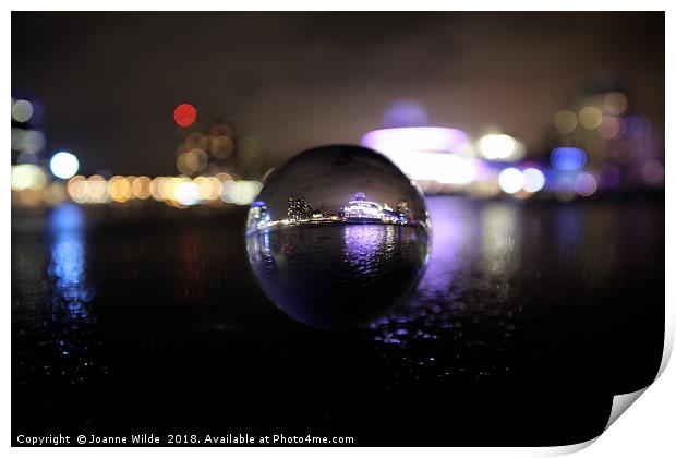 Salford Quays through a crystal ball Print by Joanne Wilde