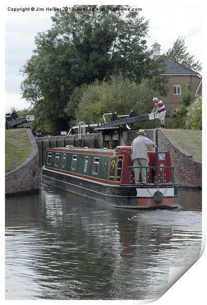 Narrow Boat entering Aldermaston Lock Print by Jim Hellier