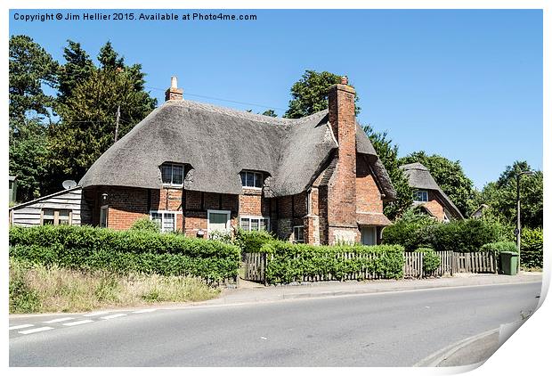 Thatched cottages at Clifton Hampden  Print by Jim Hellier