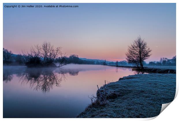 Sunrise over Thames Eyot Mapledurham reach Print by Jim Hellier