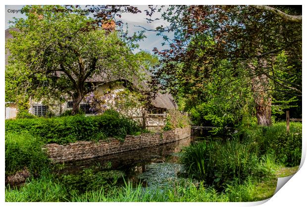 Thatched cottage by the river Lambourn  Print by Jim Hellier