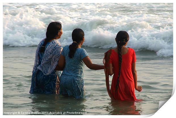 Indian Women in the Sea at Varkala Print by Serena Bowles