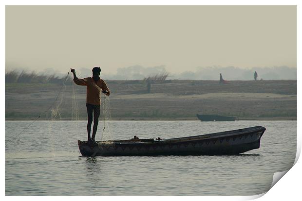 Fisherman Casting Nets, River Ganges, Varanasi, In Print by Serena Bowles