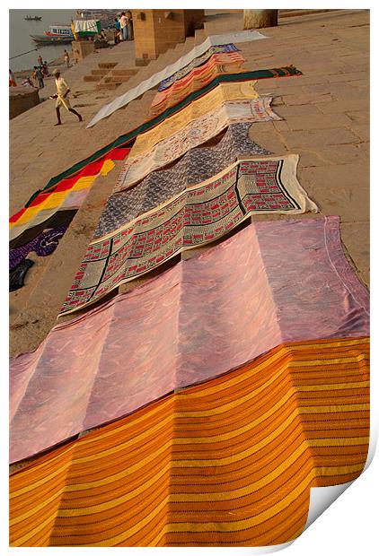 Colourful Saris Drying on the Ghats, Varanasi, Ind Print by Serena Bowles