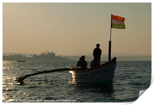 Dolphin Boat with Indian Flag Palolem, Goa, India Print by Serena Bowles