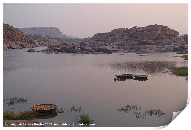 Coracles on the Tungabhadra River Print by Serena Bowles
