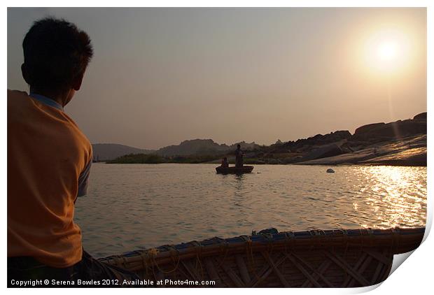 Young Boy Rowing Coracle On Tungabhadra River Print by Serena Bowles
