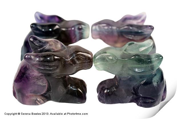 Four Rainbow Fluorite Rabbits Print by Serena Bowles