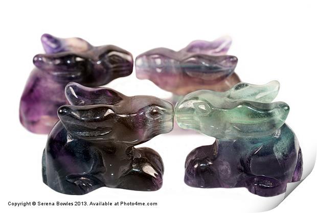 Four Rainbow Fluorite Rabbits Print by Serena Bowles