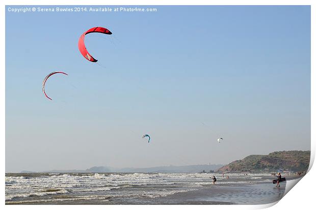 Kitesurfing at Arambol, Goa Print by Serena Bowles