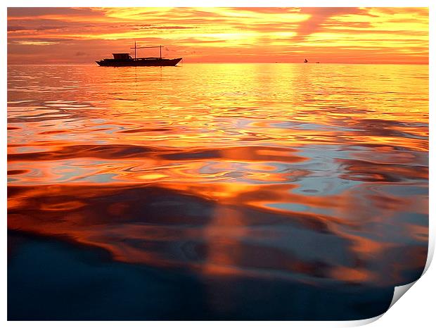 Boracay Sunset with Boats Reflected in Sea, Philip Print by Serena Bowles