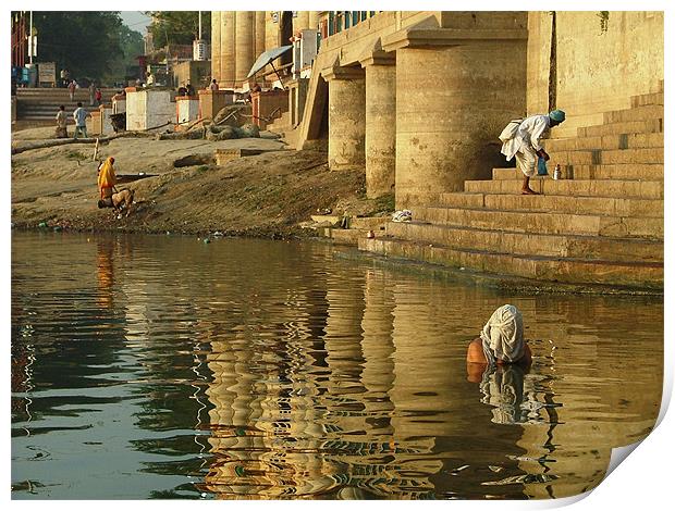 Bathing in the Ganges Print by Serena Bowles