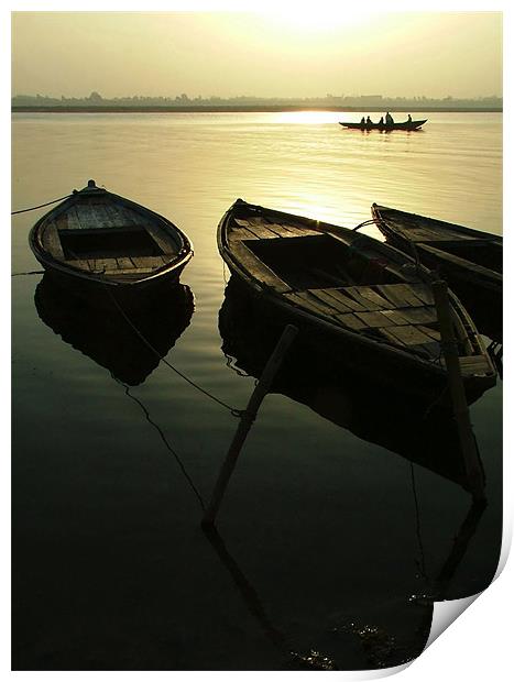 Boats on the River Ganges, Varanasi, Uttar Pradesh Print by Serena Bowles