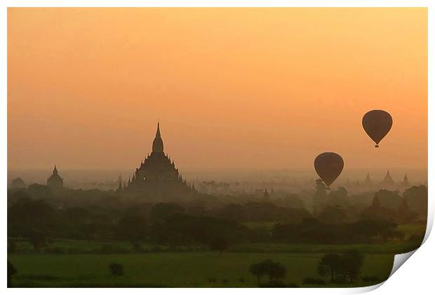 Two Balloons over Bagan Print by Serena Bowles