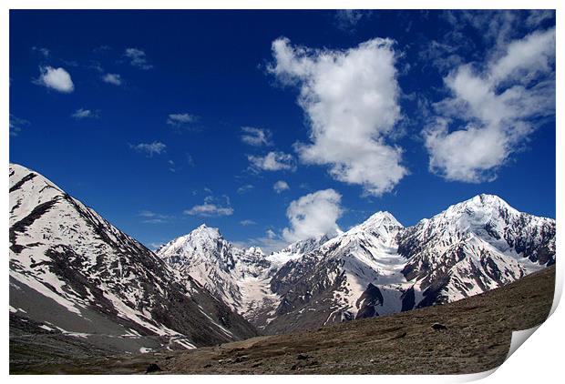 Snow Topped Mountains in the Spiti Valley Print by Serena Bowles