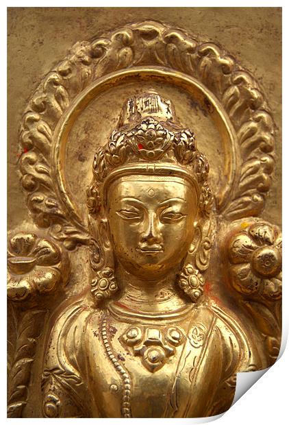 Gilded Buddha Image Swayambhu Print by Serena Bowles