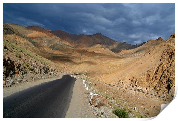Descending from Khardung La, Ladakh, India Print by Serena Bowles