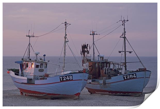 Fisher boats at dusk Print by Thomas Schaeffer