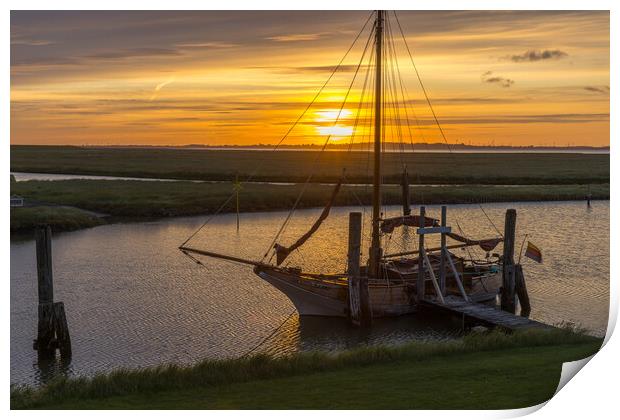 Sunrise at the harbour Print by Thomas Schaeffer