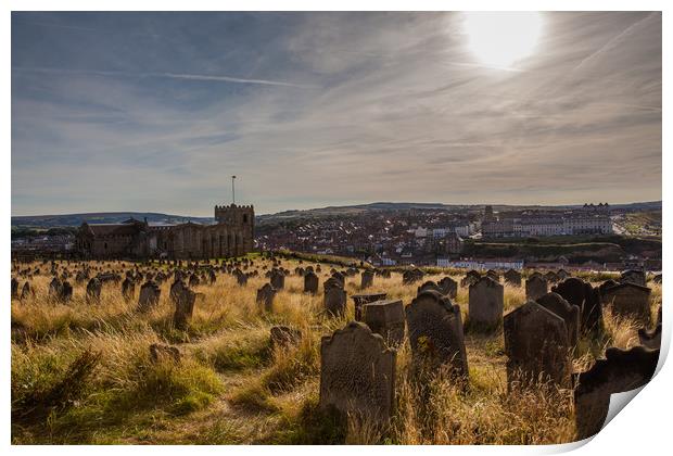 Whitby Abbey cemetery Print by Thomas Schaeffer