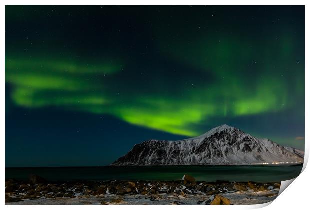 Aurora at Flakstad Beach Print by Thomas Schaeffer