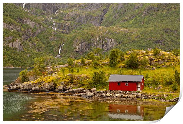 Hütte am Fjord Print by Thomas Schaeffer