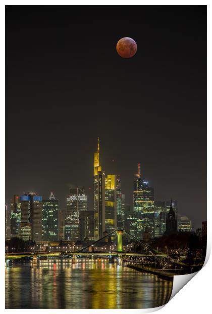 Bloodmoon over  Frankfurt Print by Thomas Schaeffer
