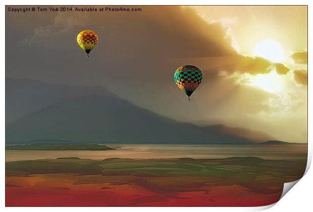 Hot Air Balloons At Sunset Print by Tom York