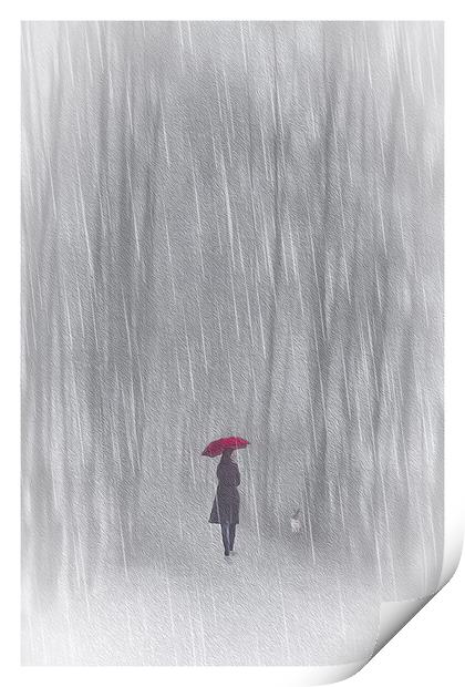 Woman With Red Umbrella Print by Tom York