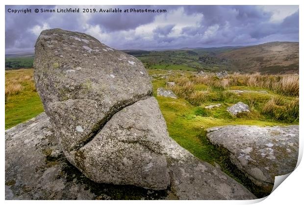 Dartmoor National Park Combstone Tor Print by Simon Litchfield